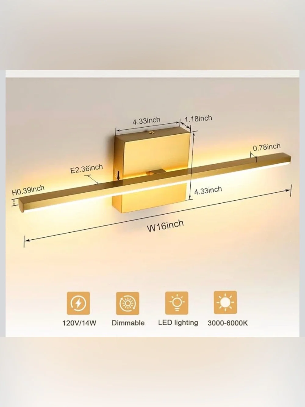 Fengkiop Led Wall Lamp Gold Vanity Light